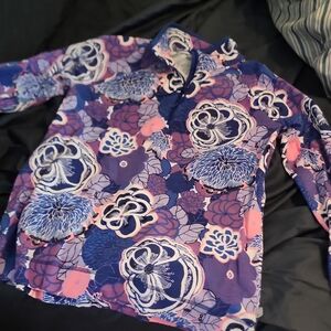 Talbots Purple and Pink Graphic Long Sleeve Button Down